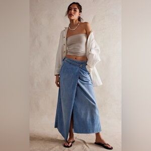 Free people We the free Roxie mid-rise denim wrap maxi skirt